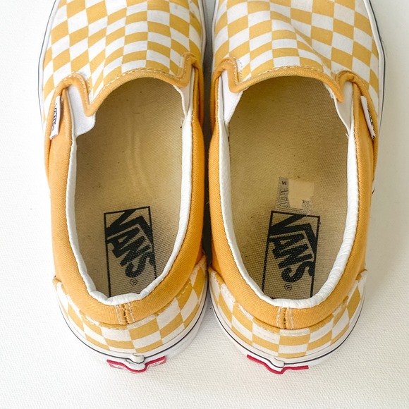Womens Vans Classic Slip On Checkerboard Yellow White Sneakers Shoes Women's 8.5 - Picture 2 of 6